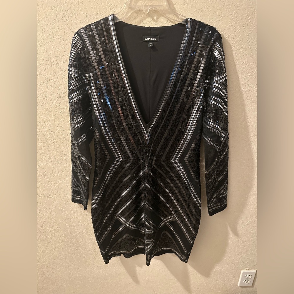 Express Deep V-Neck Sequined Mini Dress - Size L